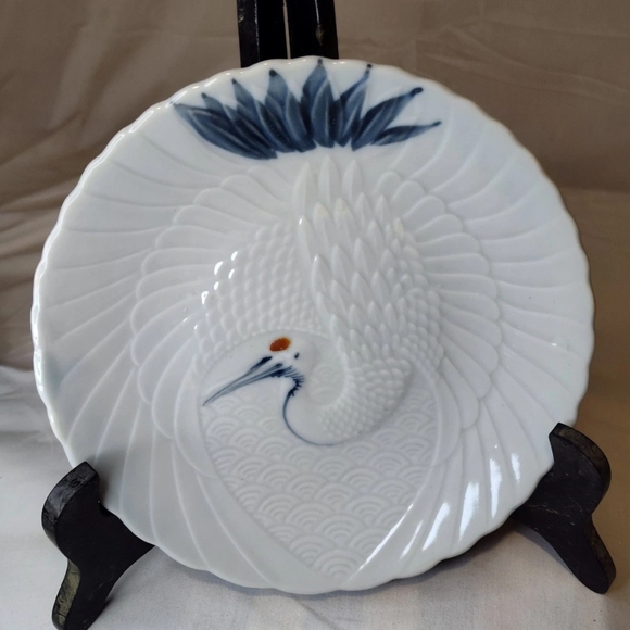 Meiji (1865-1912) Red Dot Crane Plate EXCELLENT CONDITION - Picture 2 of 5